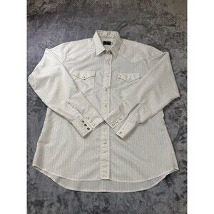 Vintage Wrangler Pearl Snap Button Up Made In The USA White Stripes Mens L